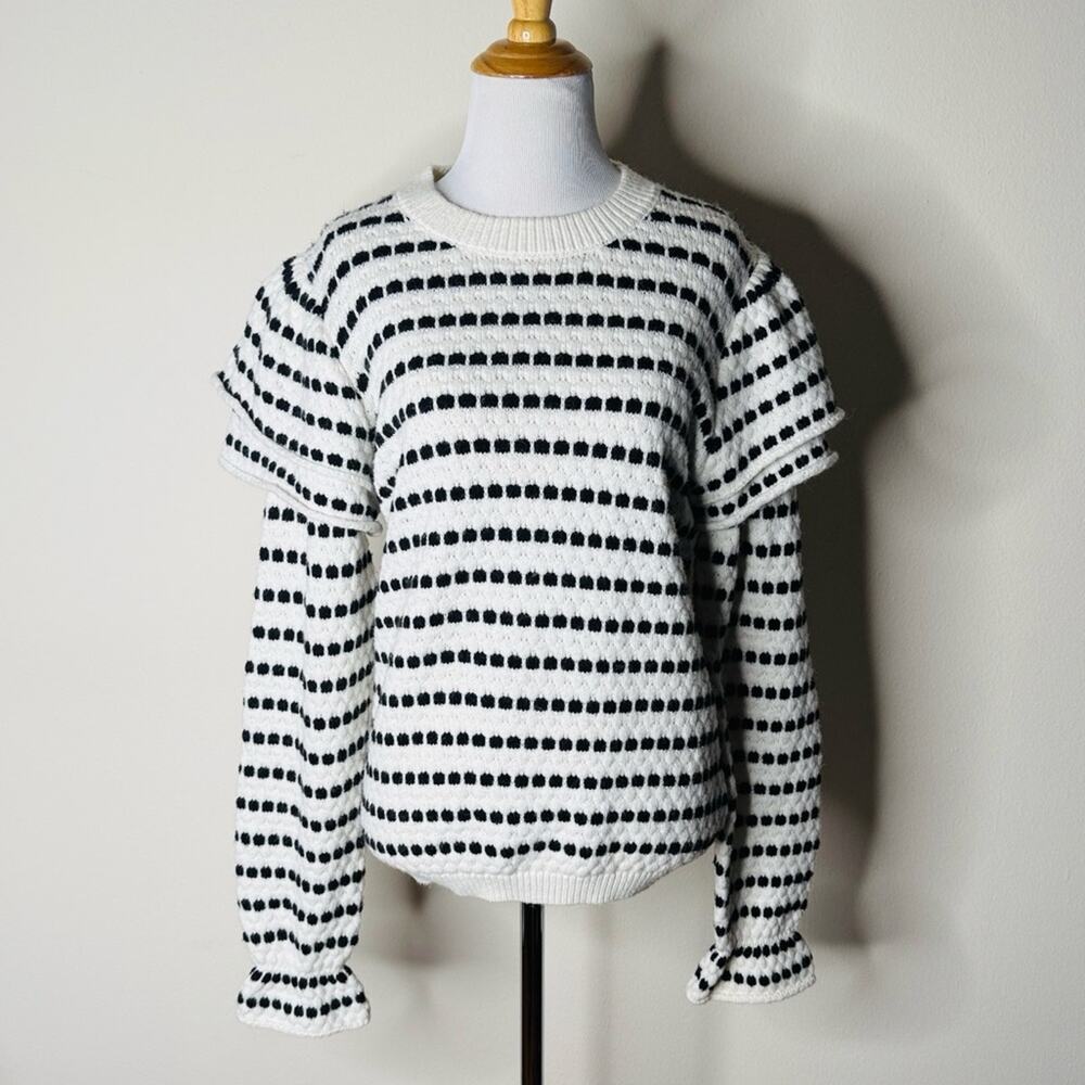 Dear John Cream and Black Ruffle Shoulder Sweater